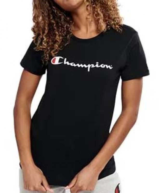 Baby Look Champion Script Logo Ink Preto