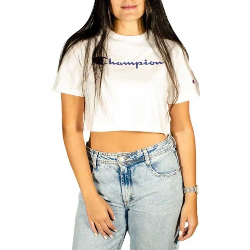 Blusa Champion Cropped Script Logo Branco