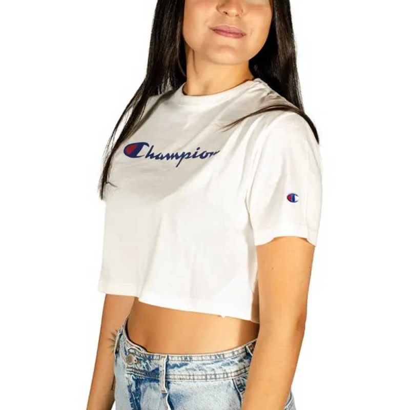 Blusa Champion Cropped Script Logo Branco