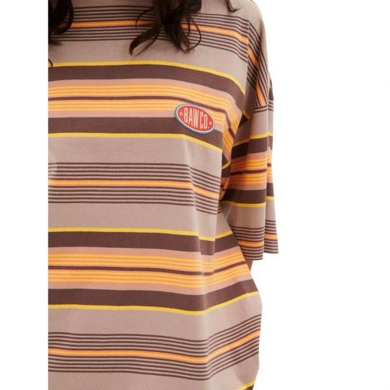 Camiseta Baw Over Striped Revival Marrom