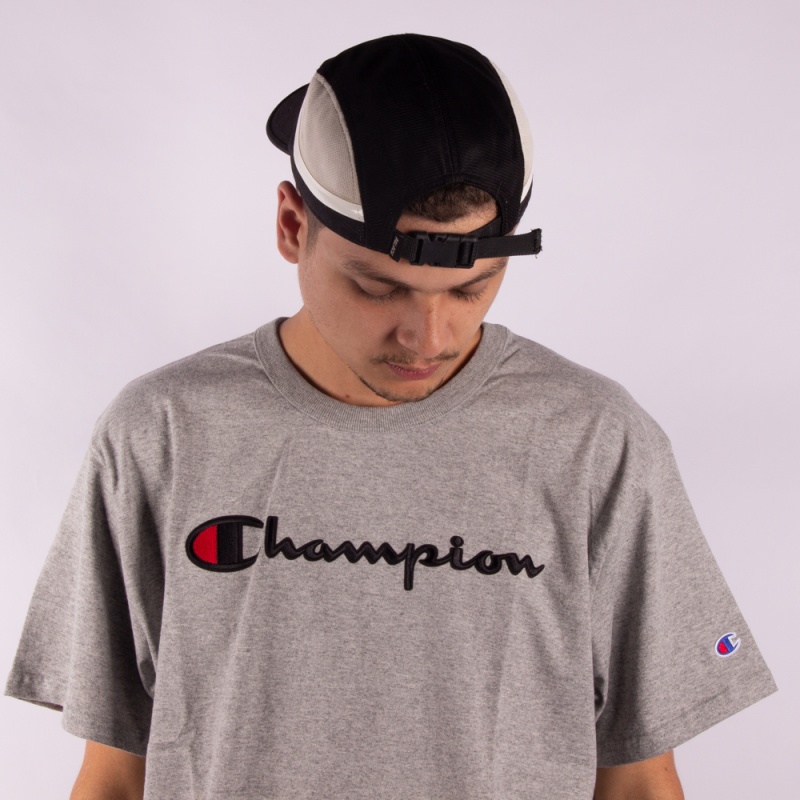 Camiseta Champion Embroidery Trad Logo Script Cinza Claro