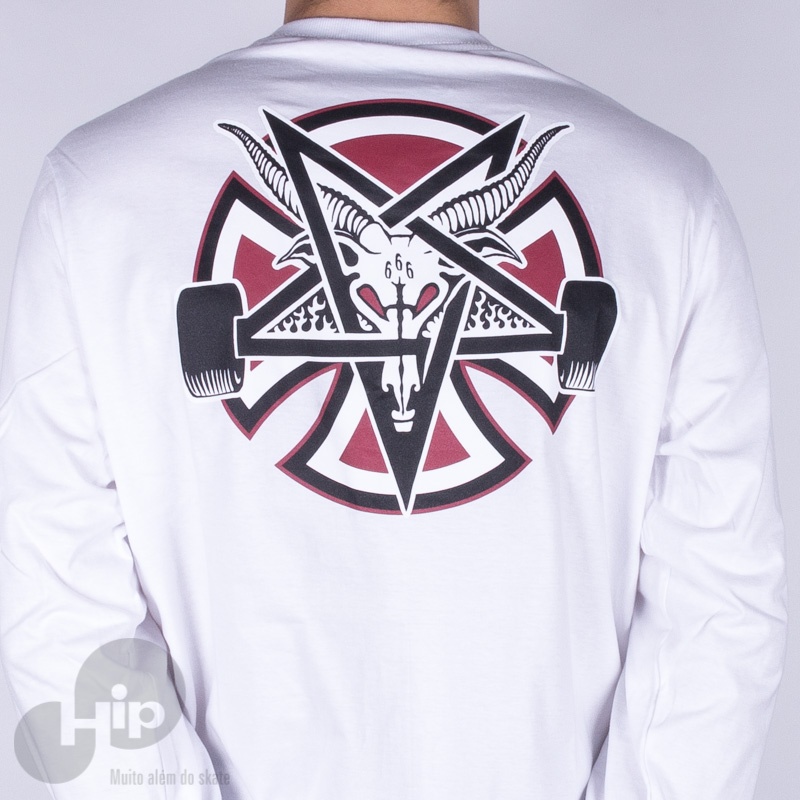 Camiseta Manga Longa Thrasher Pentagram Cross X Indy Branca