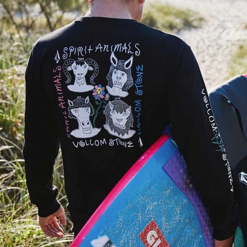 Camiseta Manga Longa Volcom Surf Vitals Animals Preto