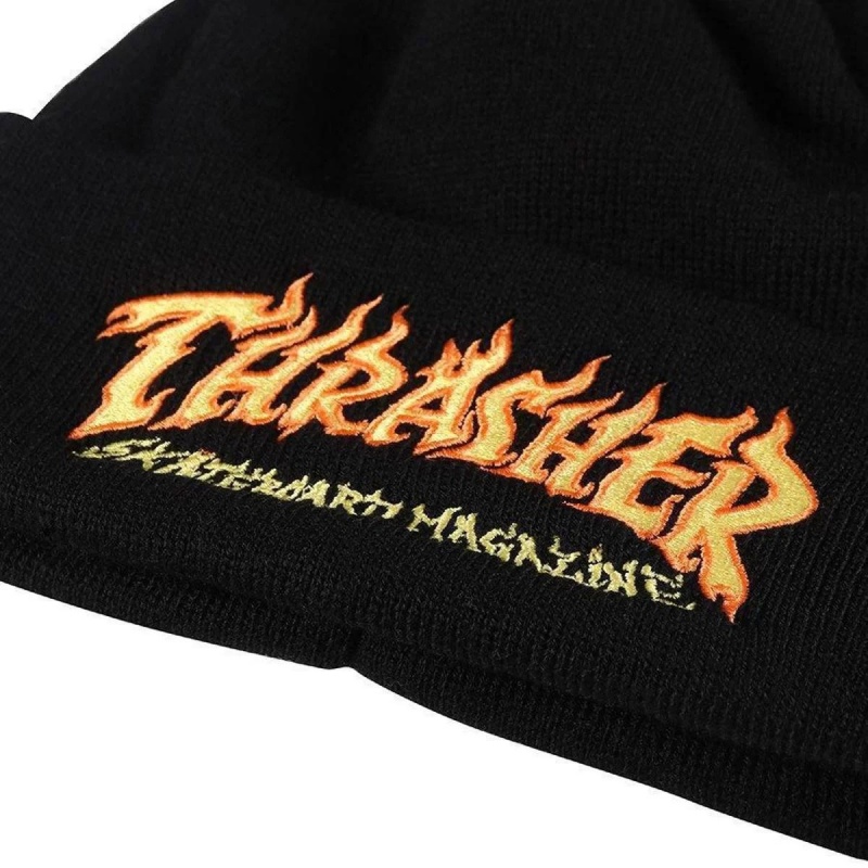 Gorro Thrasher Fire Logo Preto