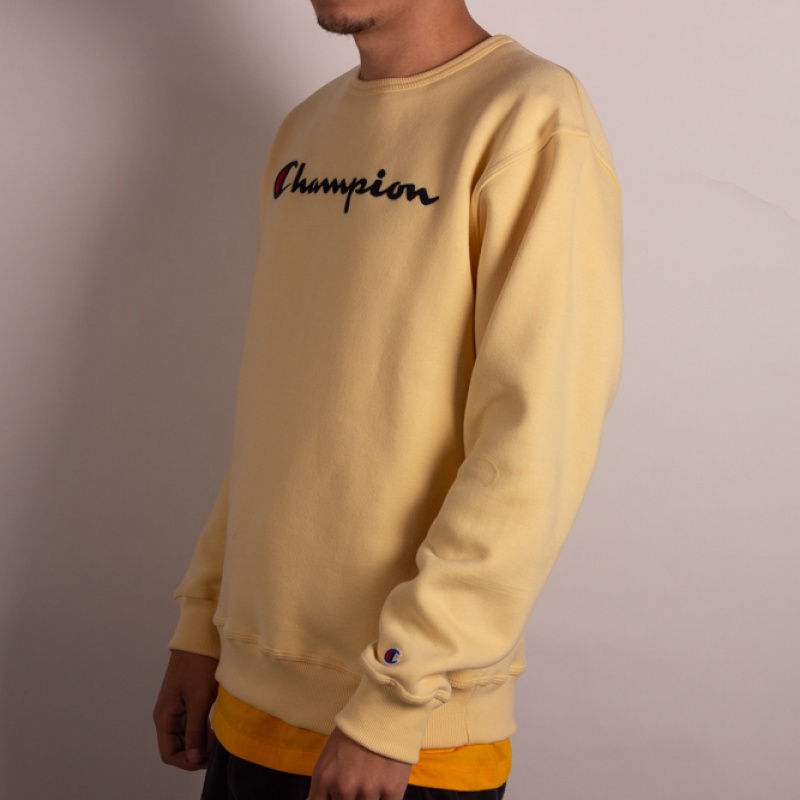 Moletom Crewneck Champion Script Patch Logo Amarelo