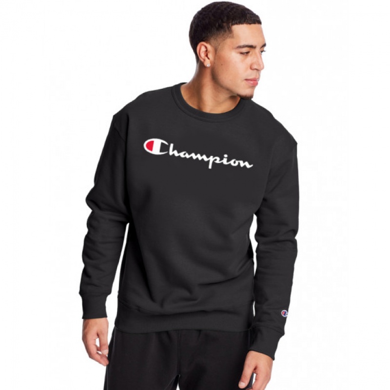 Moletom Masc Champion Script Logo Print Preto