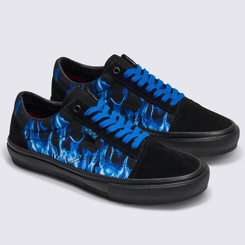 Tnis Vans Skate Old Skool Blue Flames Preto