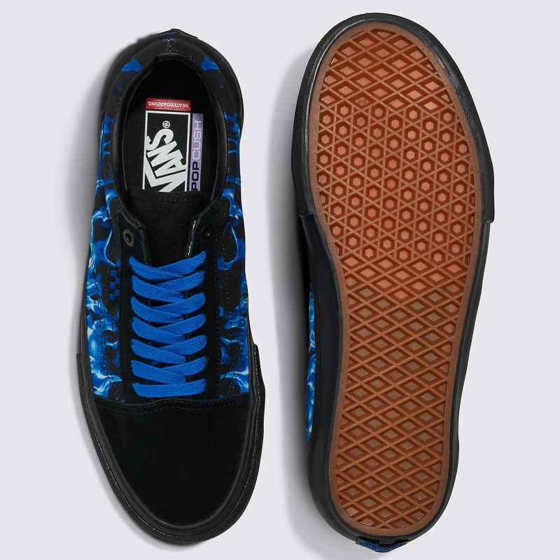Tnis Vans Skate Old Skool Blue Flames Preto
