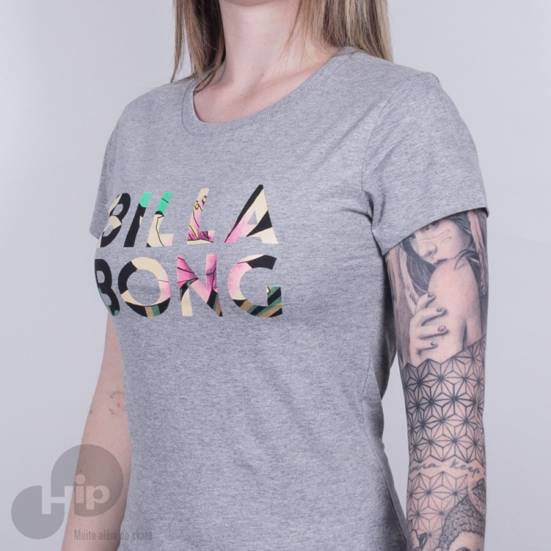 Baby Look Billabong Basic Day Cinza Claro