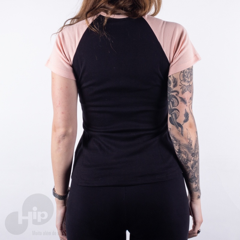 Baby Look Volcom Lived In Lounge Preto/Rosa