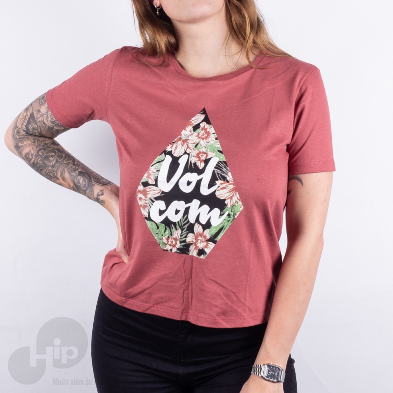 Baby Look Volcom Stone Floral Vermelho