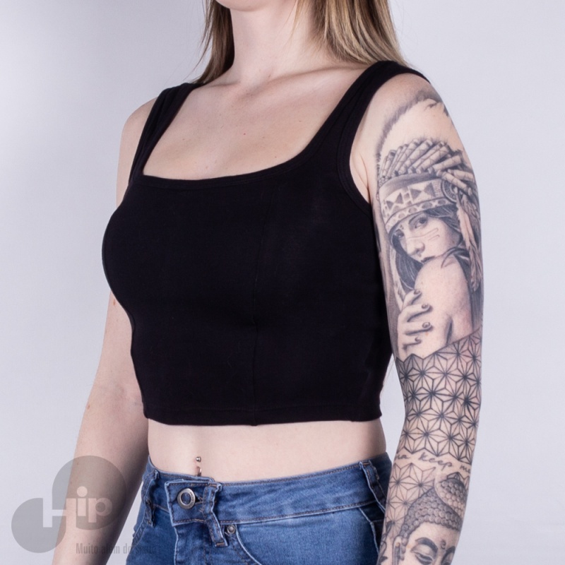 Blusa Riu Kiu Cropped Com Recorte Preta