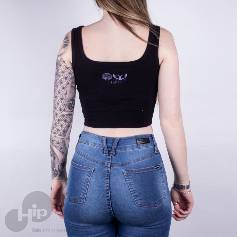 Blusa Riu Kiu Cropped Com Recorte Preta