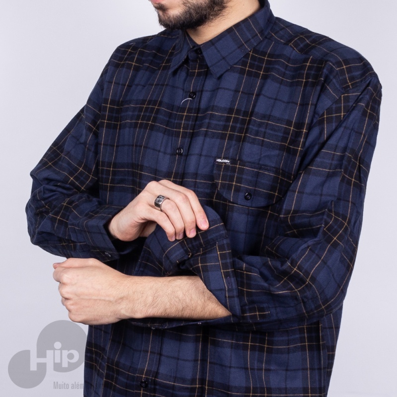Camisa Volcom Plaid Enough Azul Escuro