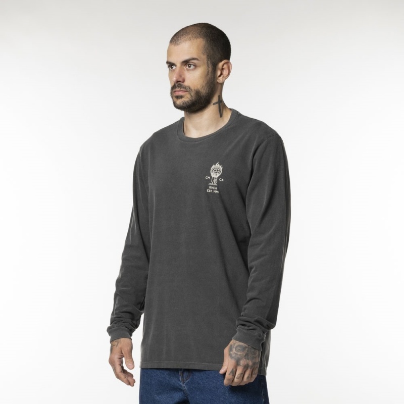 Camiseta Manga Longa RVCA World Weight Cinza