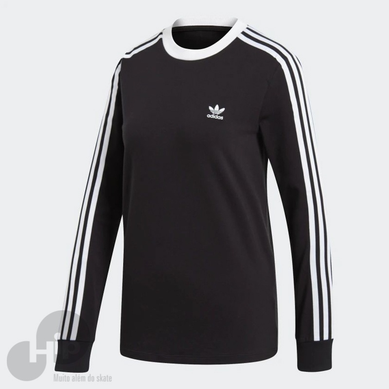 Camiseta Manga Longa Adidas 3-Stripes Preta
