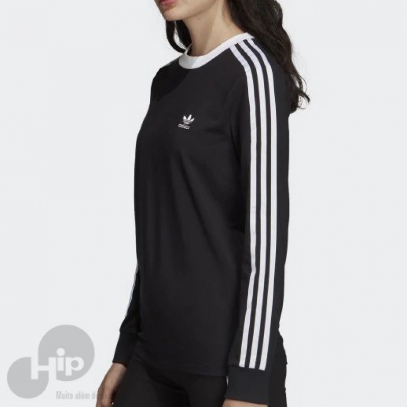 Camiseta Manga Longa Adidas 3-Stripes Preta