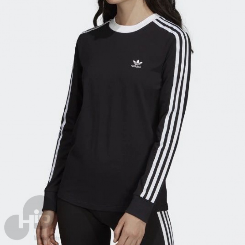 Camiseta Manga Longa Adidas 3-Stripes Preta