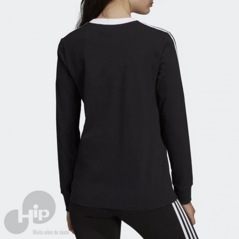 Camiseta Manga Longa Adidas 3-Stripes Preta