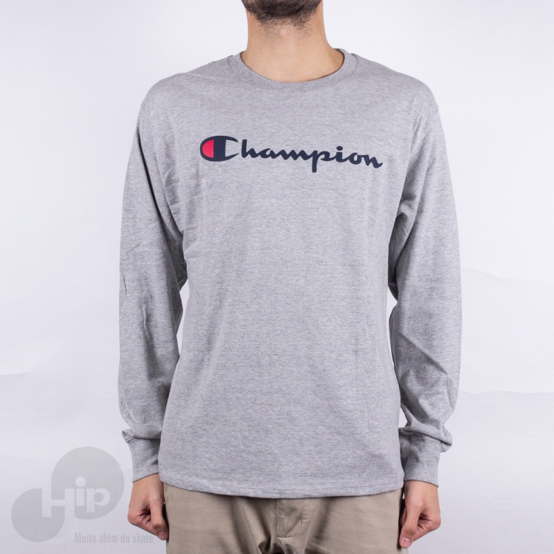 Camiseta Manga Longa Champion Jersey Cinza Claro