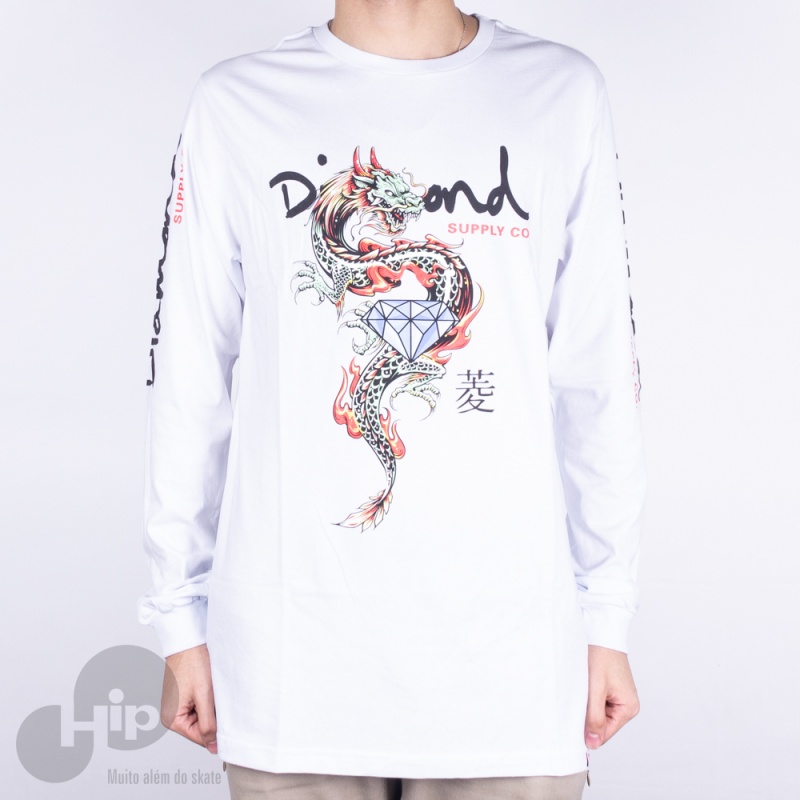 Camiseta Manga Longa Diamond Dragon Og Script Branca