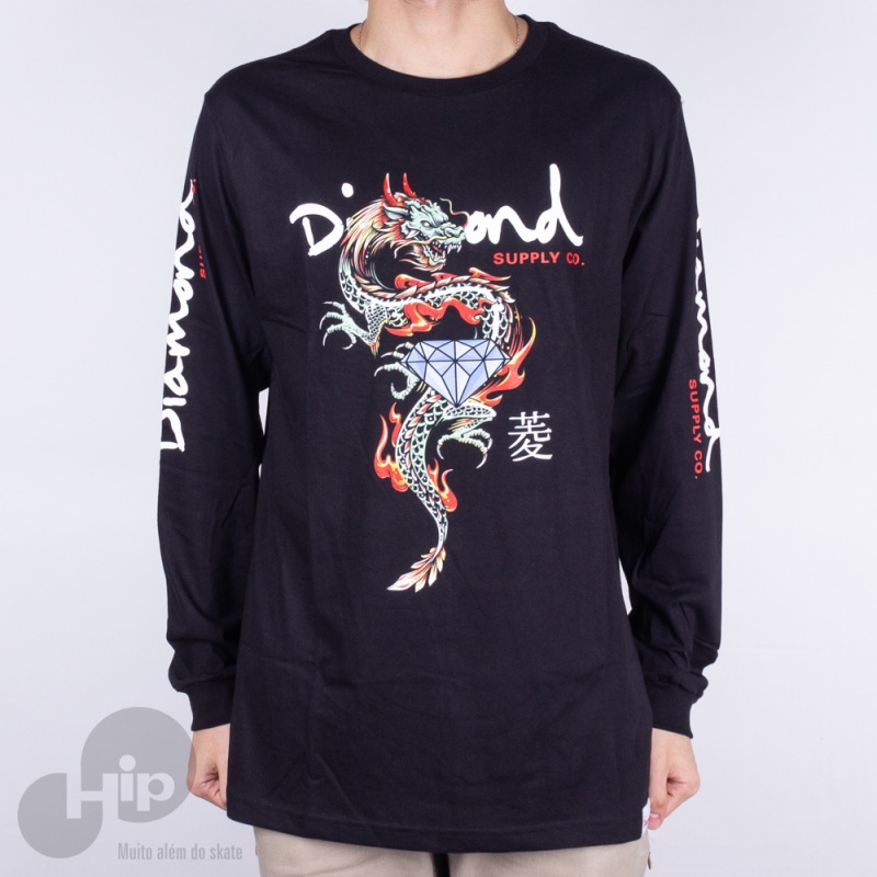 Camiseta Manga Longa Diamond Dragon Og Script Preta