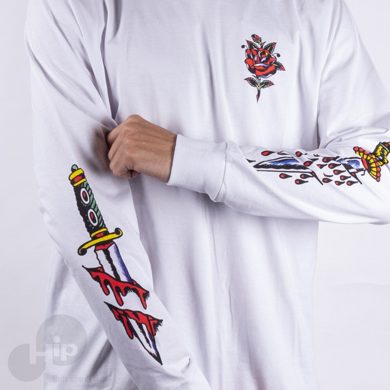 Camiseta Manga Longa Rvca Frank Knives Branca