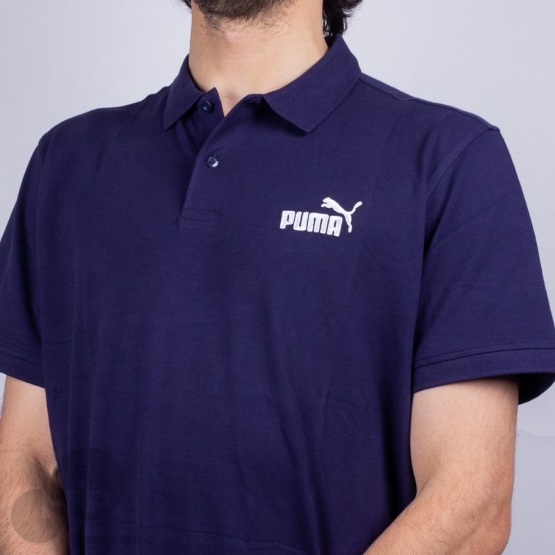 Camiseta Polo Puma Essentials Pique Azul Escuro