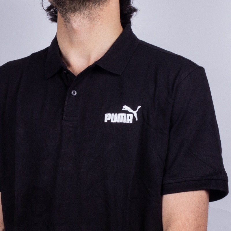 Camiseta Polo Puma Essentials Pique Preta