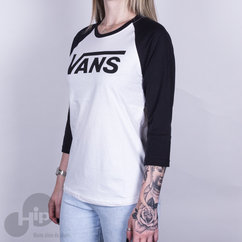 Camiseta Raglan 3/4 Vans Flying V Branca