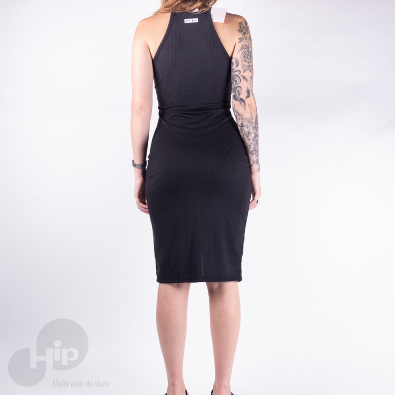 Vestido Riu Kiu Midi Botoes Preto