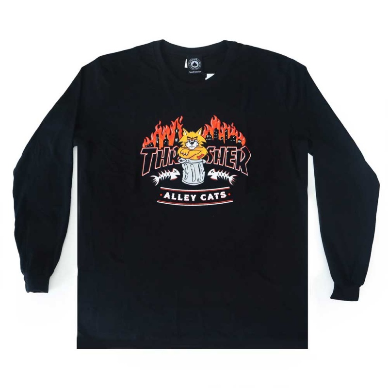 Camiseta Manga Longa Thrasher Alley Cats Preto