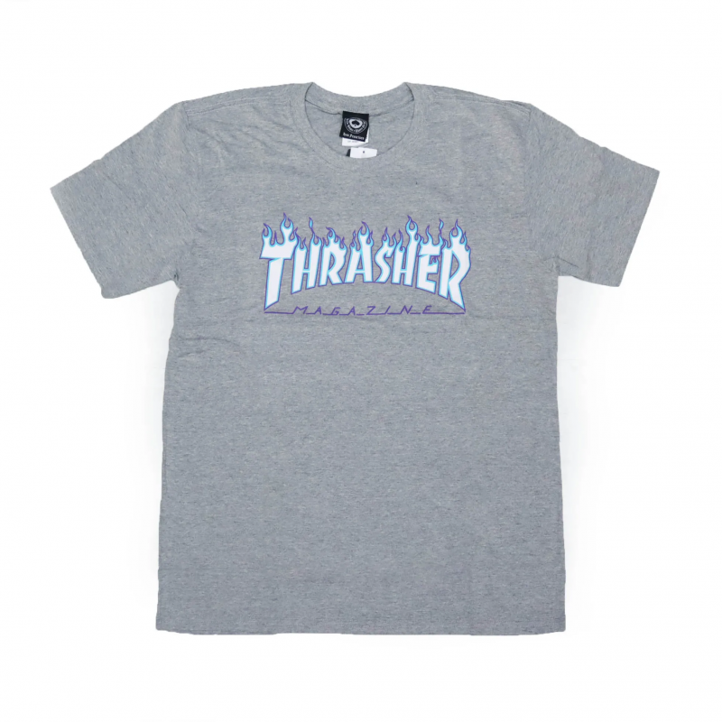 Camiseta Thrasher Flame Logo Sky Cinza Claro