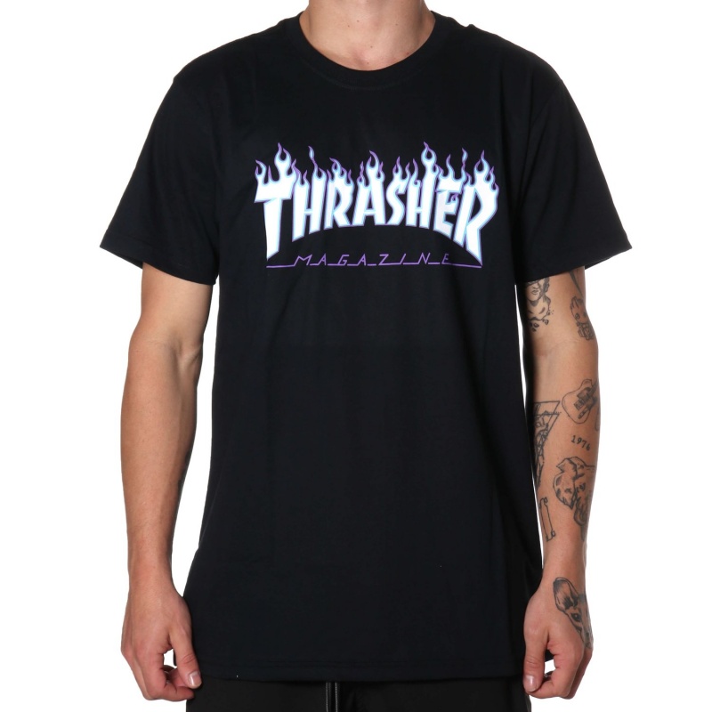 Camiseta Thrasher Flames Logo Sky Preto