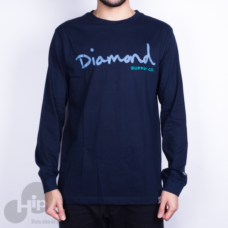 Camiseta Diamond Manga Longa Og Script Azul