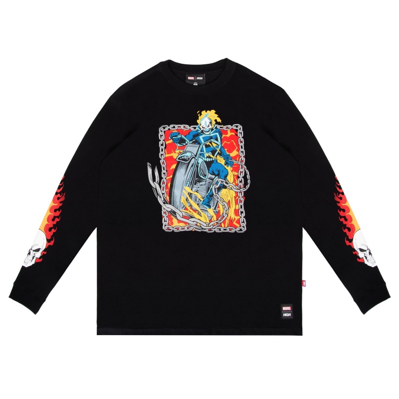 Camiseta Manga Longa High Marvel Ghost Rider Preto