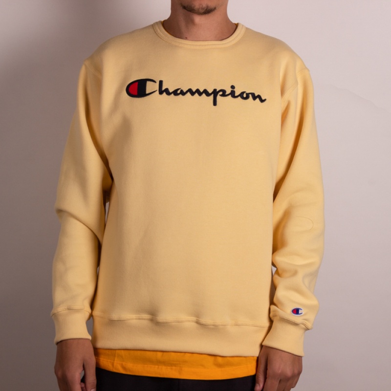 Moletom Crewneck Champion Script Patch Logo Amarelo