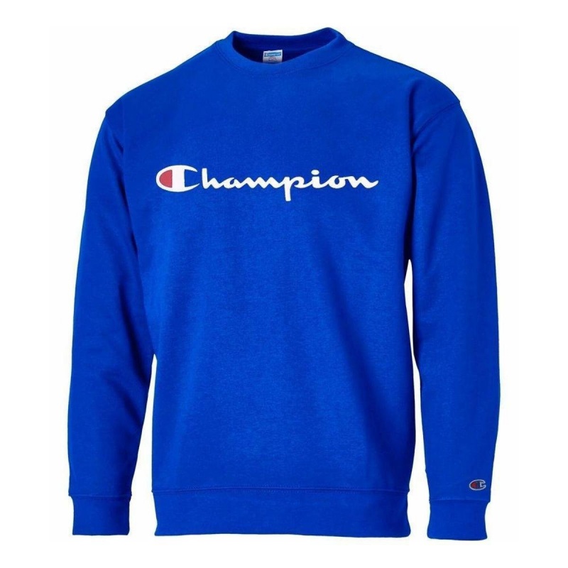 Moletom Crewneck Champion Script Patch Logo Azul Escuro