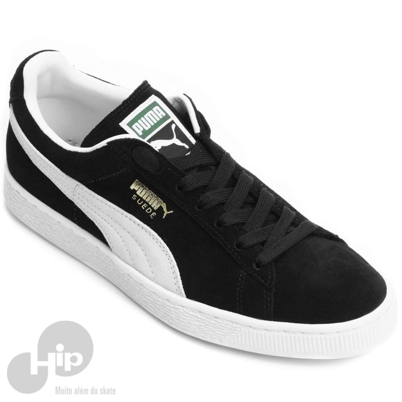 puma suede preto com cadarço branco