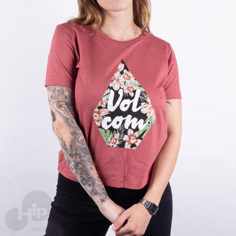 Baby Look Volcom Stone Floral Vermelho