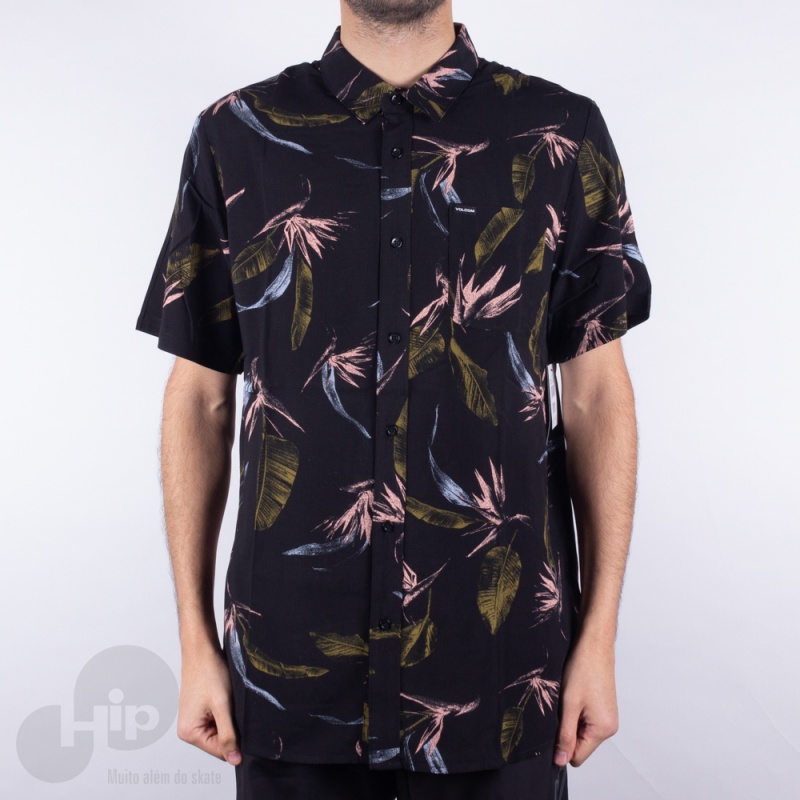 Camisa Volcom Faxer Floral Preta