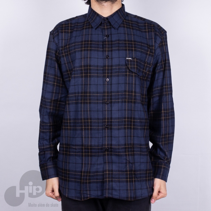 Camisa Volcom Plaid Enough Azul Escuro