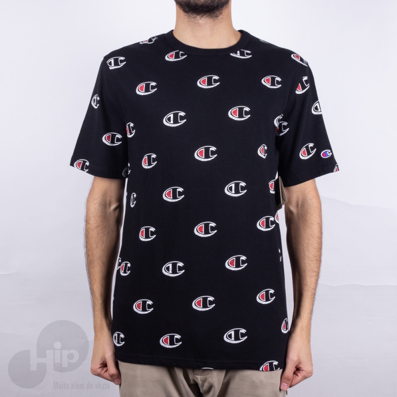 Camiseta Champion All Over Print Preta