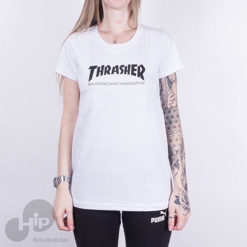 Camiseta Feminina Thrasher Skate Mag Branca