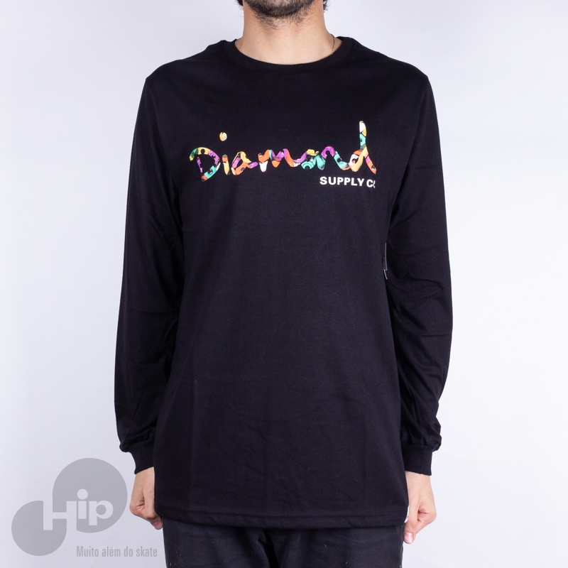 Camiseta Manga Longa Diamond Og Script Fasten Preta