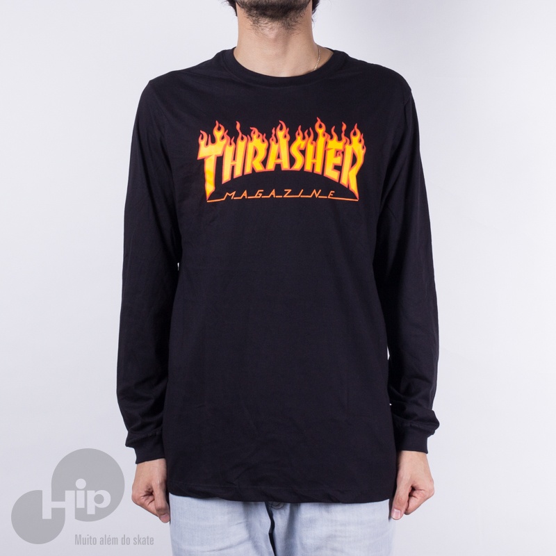 Camiseta Thrasher Masculino Manga Longa Flame Preto