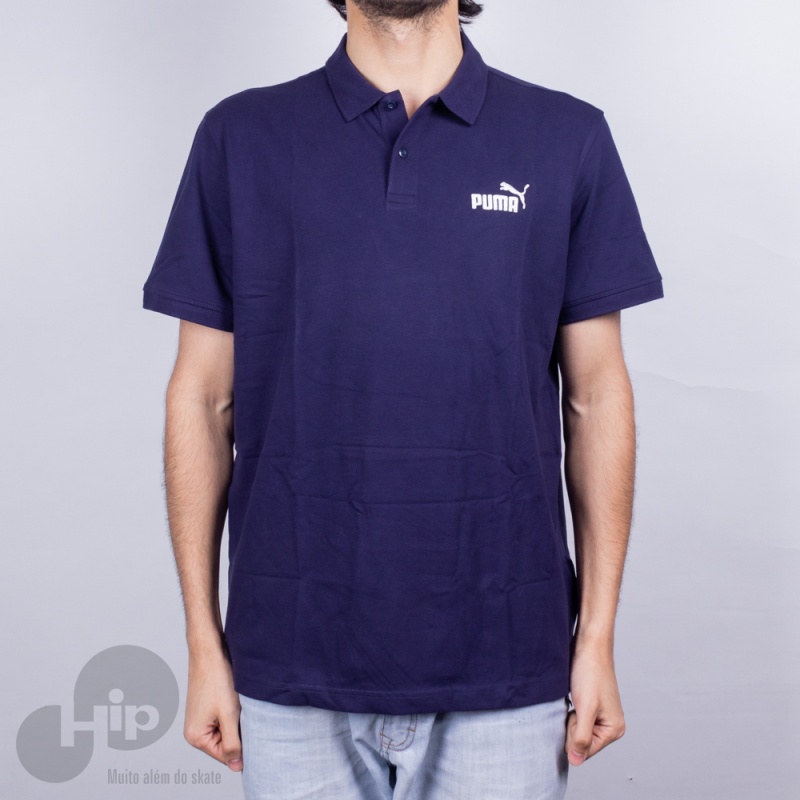 Camiseta Polo Puma Essentials Pique Azul Escuro