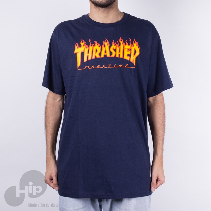 Camiseta Thrasher Flame Logo Azul Escuro