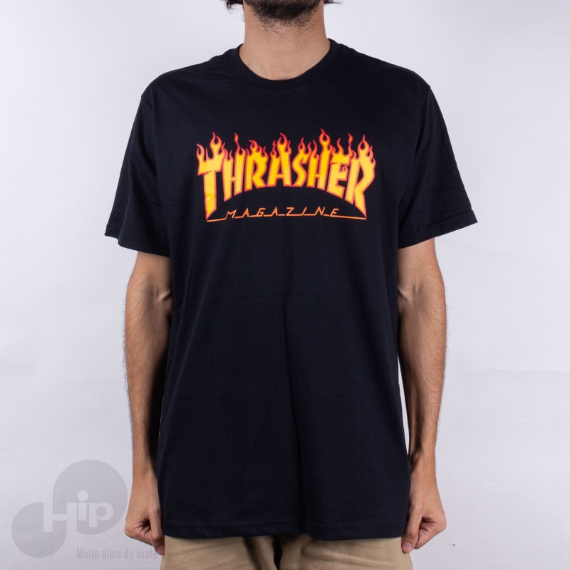 Camiseta Thrasher Flame Logo Large Preta