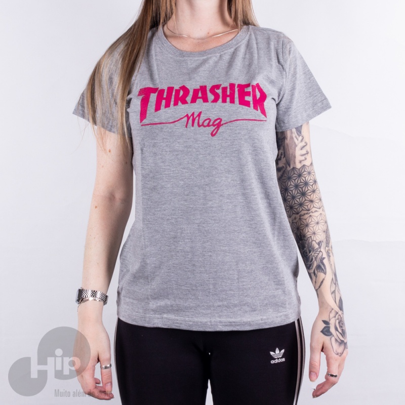 Camiseta Thrasher Mag Logo Cinza Claro